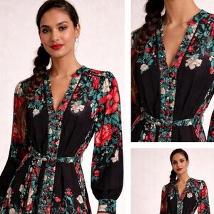 Anthropologie NWOT Long Sleeve Floral Midi Dress Size(fits small-medium)
